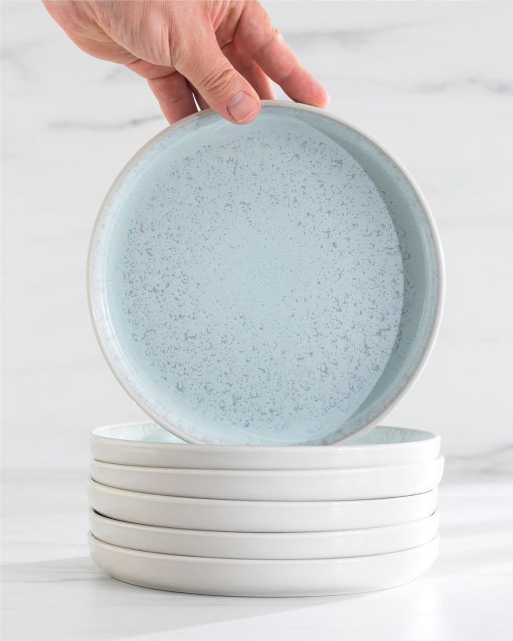 Stoneware dinnerware set 8 persons 32 pcs – Modern style plates and bowls set ceramic – Dishwasher safe and scratch resistant – Bowl and plate set – Dinner service Pure Living beige & blue