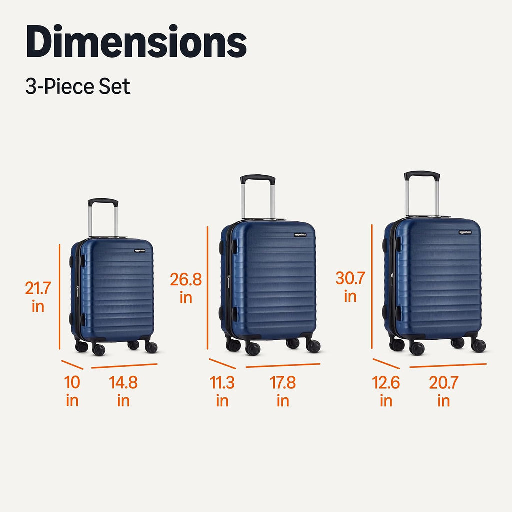 Amazon Basics 3-Piece Hardside Expandable Luggage Set (21' Carry-On, 26', 30'), Spinner Suitcases with Multi-directional Wheels, Scratch-Resistant Surface, Navy Blue