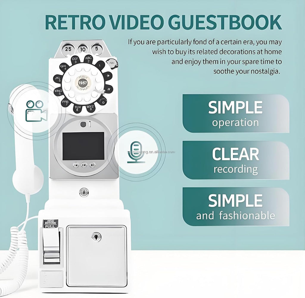 32G Retro Video Audio Guest Book Wedding Phone- Creative Record Customized Video Messages GuestBook – A Personal and Convenient Way to Preserve Your Special Occasions(White)