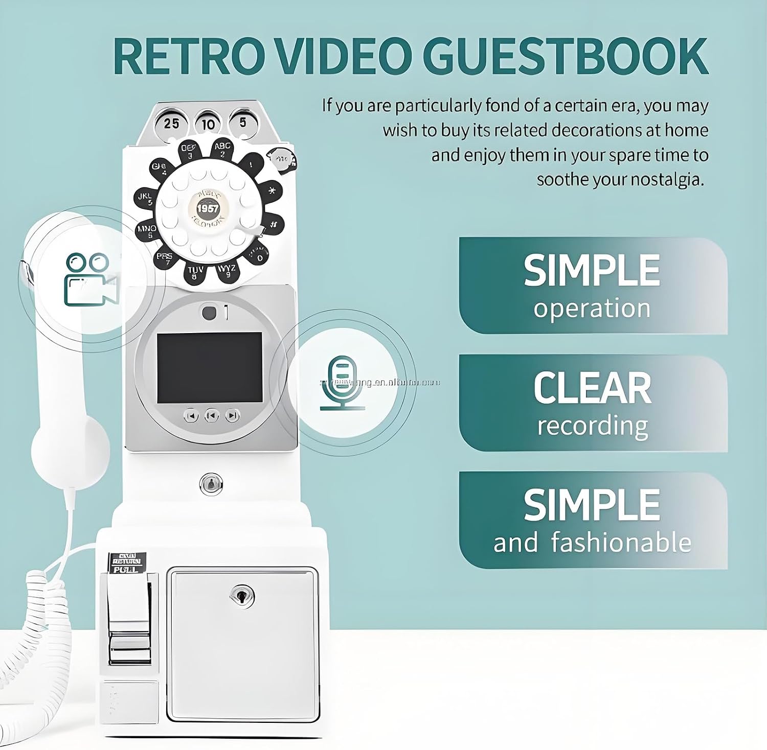 32G Retro Video Audio Guest Book Wedding Phone- Creative Record Customized Video Messages GuestBook – A Personal and Convenient Way to Preserve Your Special Occasions(White)