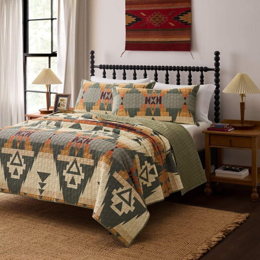 Pendleton King Quilt Set – 100% Cotton 3 Piece Quilt Set with Shams, Soft Lightweight Bedding for King Size Bed, Sage Green Patterned Comforter Alternative, King Bedding Set (Siskiyou)