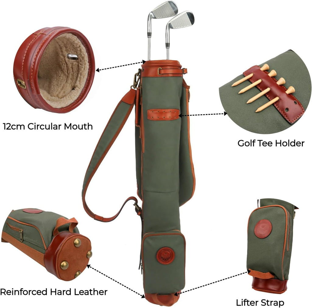 Tourbon Vintage Golf Club Carry Bags Travel Case - Canvas and Leather
