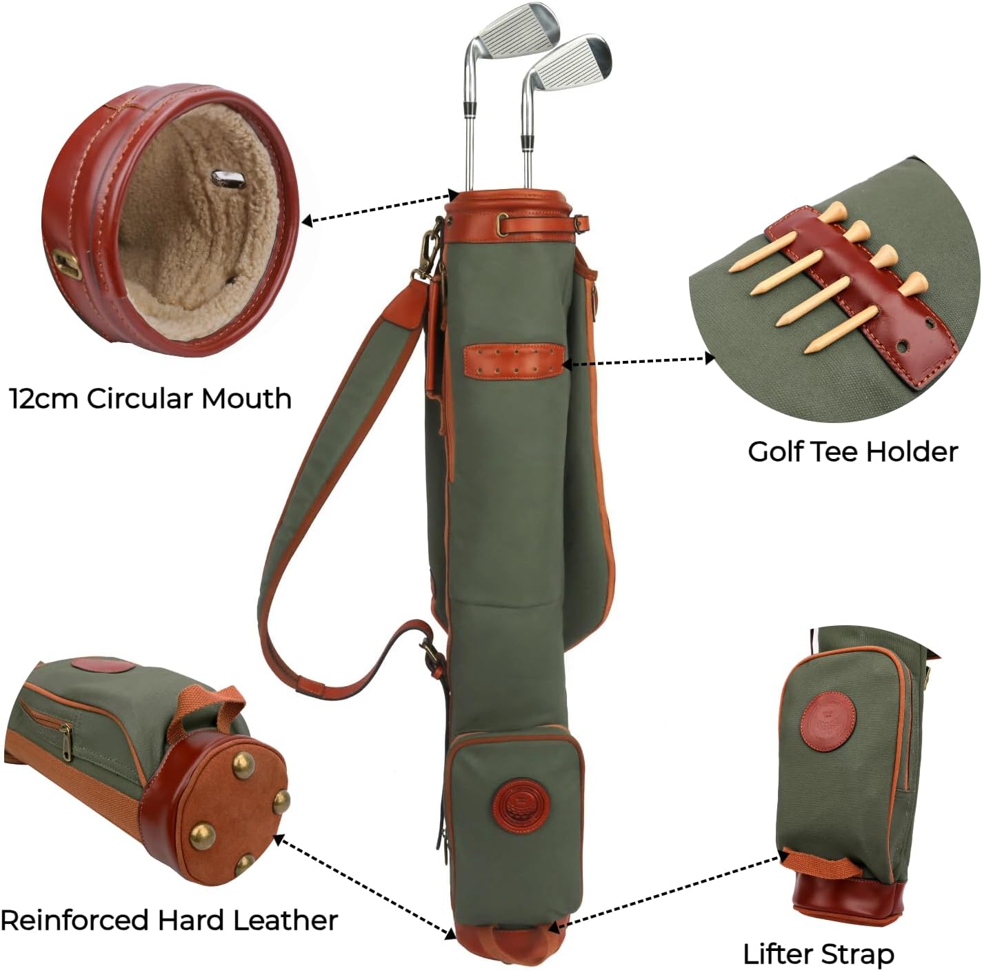 Tourbon Vintage Golf Club Carry Bags Travel Case - Canvas and Leather
