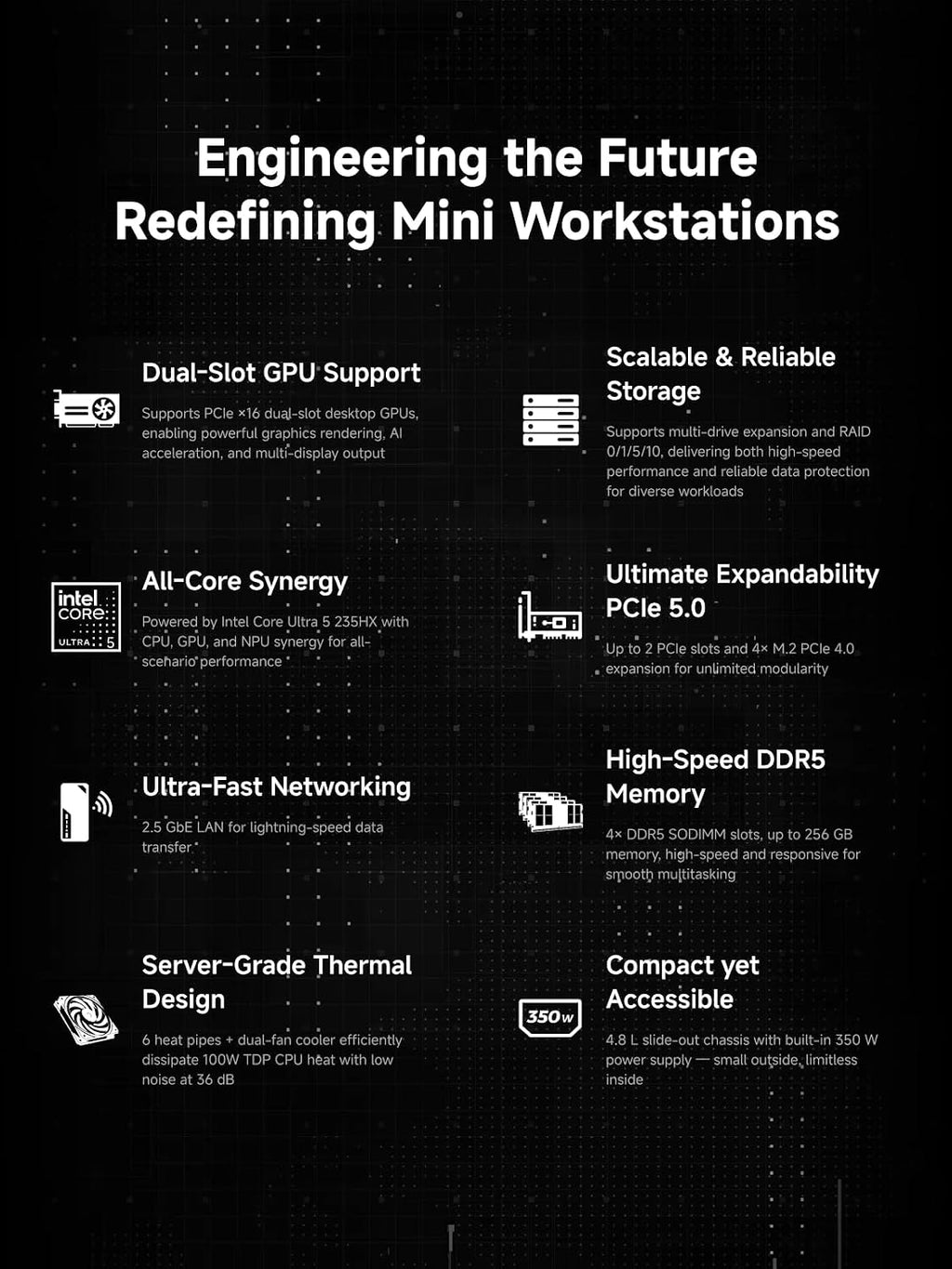 MINISFORUM MS-02 Ultra Workstation Core Ultra 5 235HX 32GB RAM 1TB SSD Mini PC, HDMI|USB4|2xUSB4 V2 Output, 4X DDR5 SO-DIMM Slot, 2X SSD Slot, 1x10G RJ45, 1x2.5G RJ45 Port, WiFi7/BT5.4 PC
