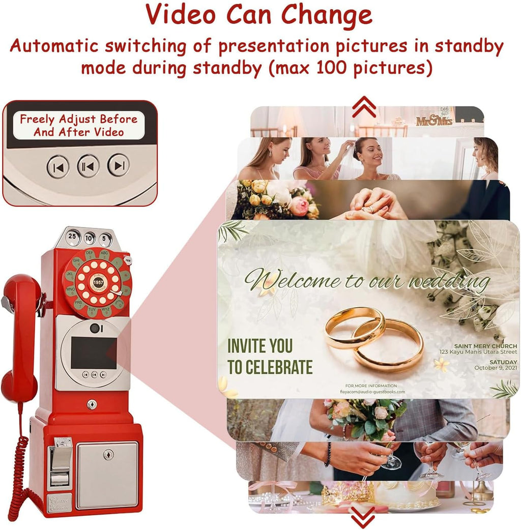Video Audio Guest Book Wedding Phone,1080p HD Video Phone Guestbook, Customized Video Message, Preserve Your Special Occasions, for Graduations,Wedding, Birthday,Red-32GB