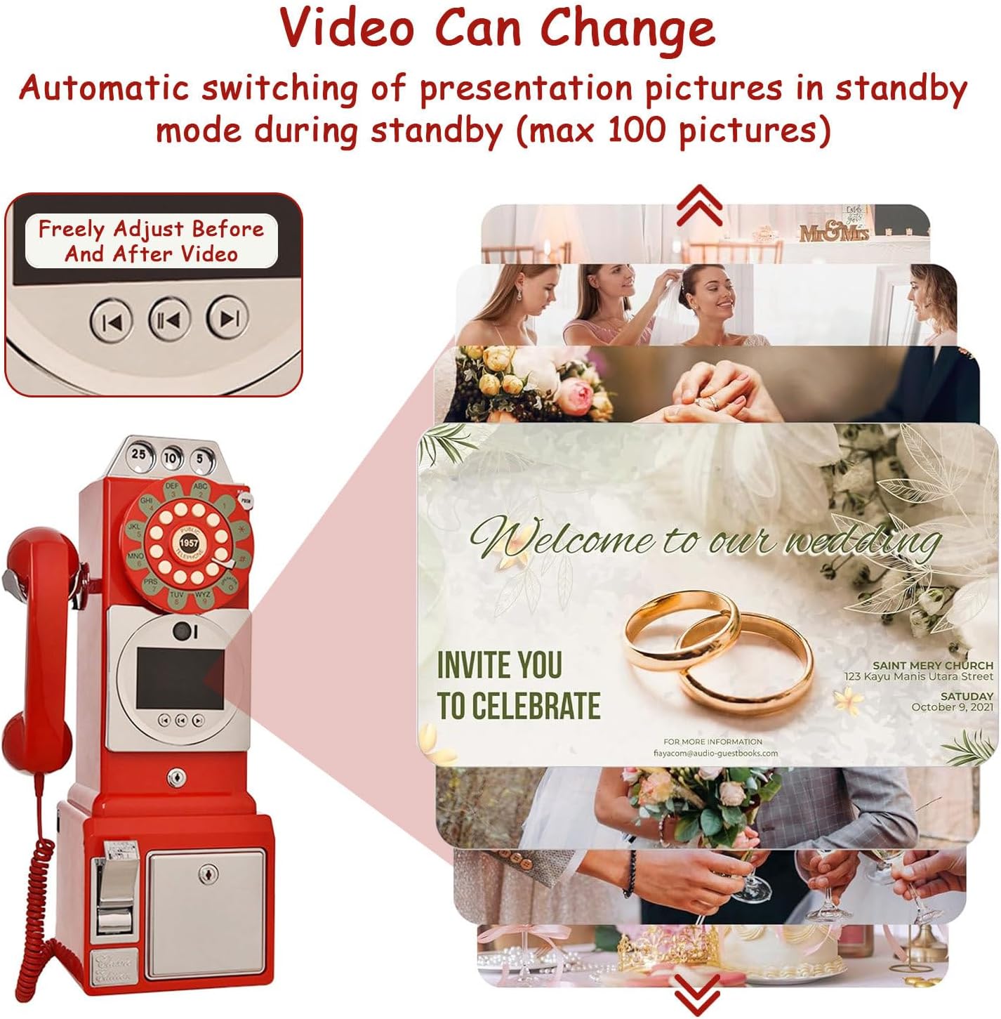Video Audio Guest Book Wedding Phone,1080p HD Video Phone Guestbook, Customized Video Message, Preserve Your Special Occasions, for Graduations,Wedding, Birthday,Red-32GB