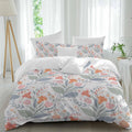 Pink Orange Flower Duvet Cover Set Queen Size 4 Pieces Watercolor Floral Green Leaf Rustic Country Bedding Set with Zipper Closure, 1 Comforter Cover 86x86 Inches 1 Flat Sheet & 2 Pillow Cases