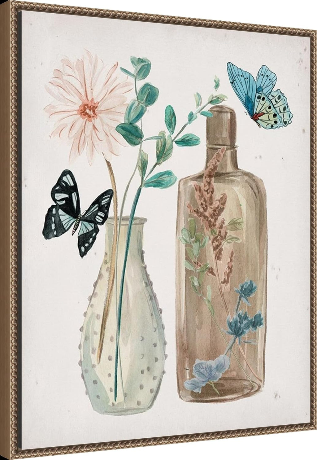 Amanti Art Framed Canvas Wall Art 28x23 Butterflies and Flowers IV by Melissa Wang, Framed Wall Art Canvas, Still Life Artwork, Traditional Decor, Medium Poster Painting for Living Room, Bedroom,