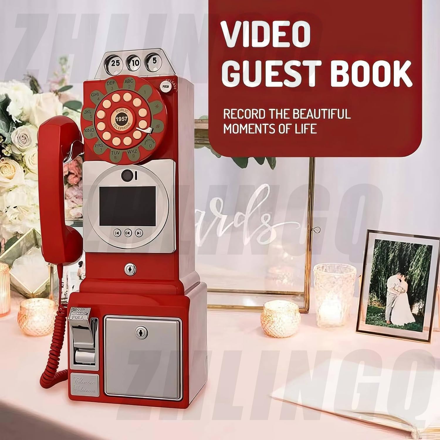Wall Mounted 1080P Video Audio Guestbook 64G 32G Vintage Telephone Booth Decoration, 3.5 Inch Screen, 18.11''H x 6.3''W x 5.127''L, Can Be Used Continuously for 7 Hours,32G-Black