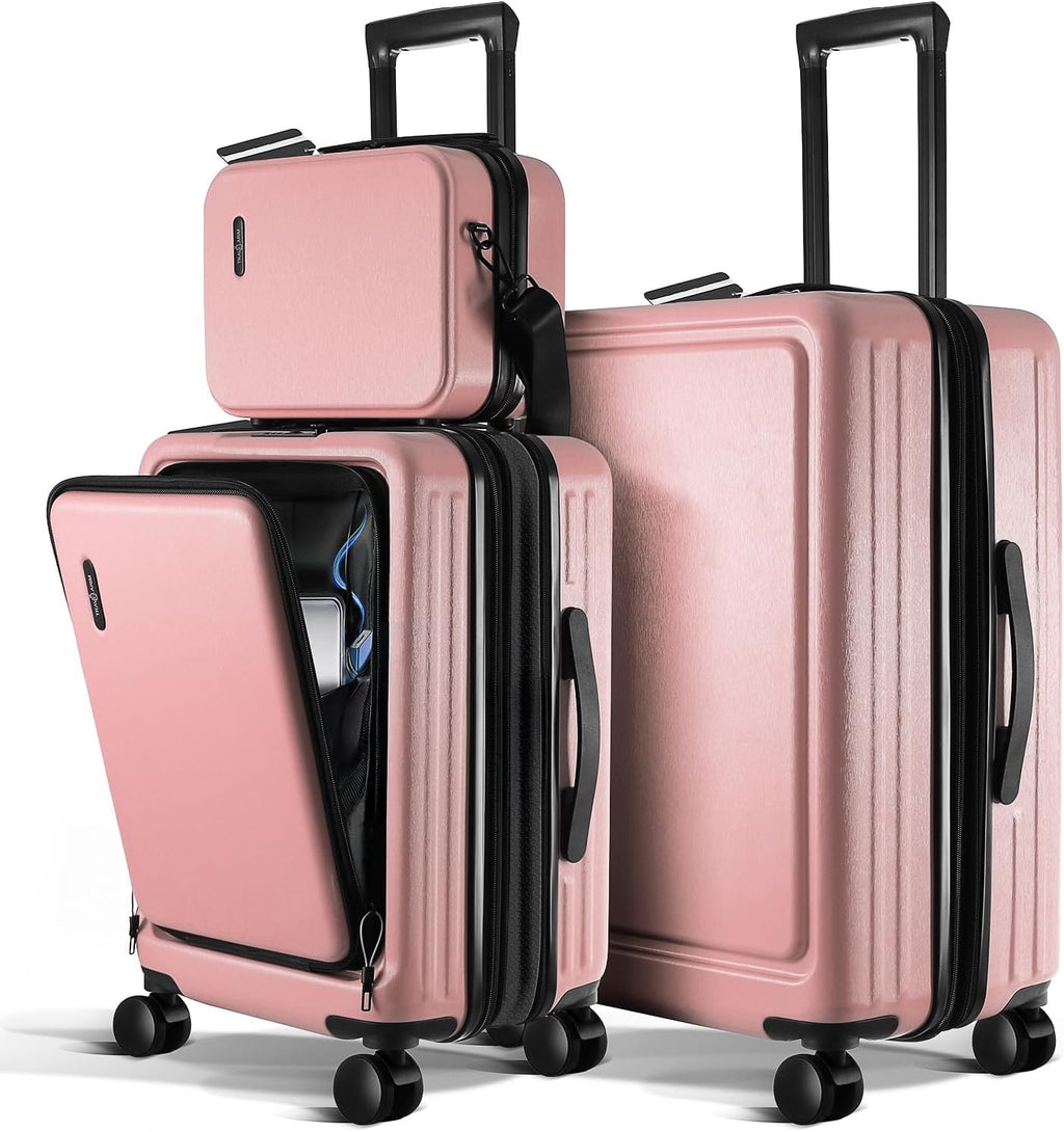 TRAVELARIM Luggage Sets 3 Piece, 20 Inch Carry on Luggage and 24 Inch Suitcases with Wheels Spinner, Durable Hard Shell Suitcase Set, Expandable Travel Suitcase, Pink