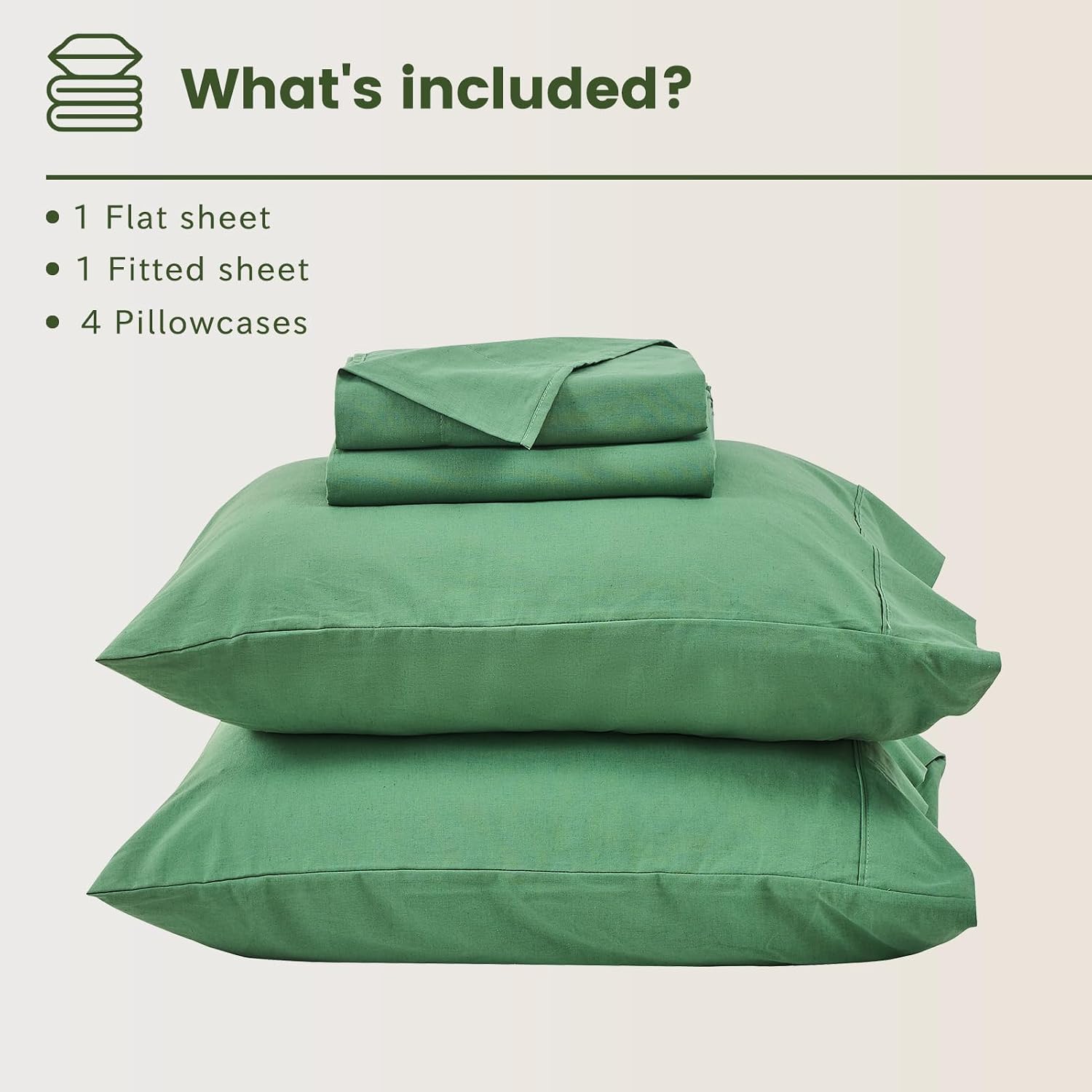 Bedlifes 100% French Flax Linen Sheets Set Queen Size - 6 Piece Extra Deep Pocket 18-24',Soft Breathable Queen Bed Sheets with Temperature Regulating & Moisture-Wicking(Sage Green