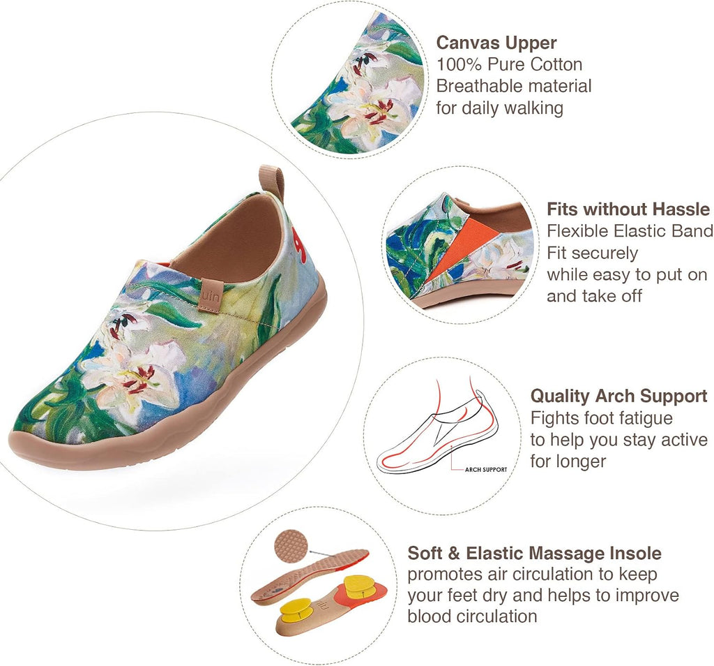 UIN Women's Slip On Shoes Colorful Comfortable Lightweight Art Travel Sneakers Casual Floral Stylish Everyday Loafers