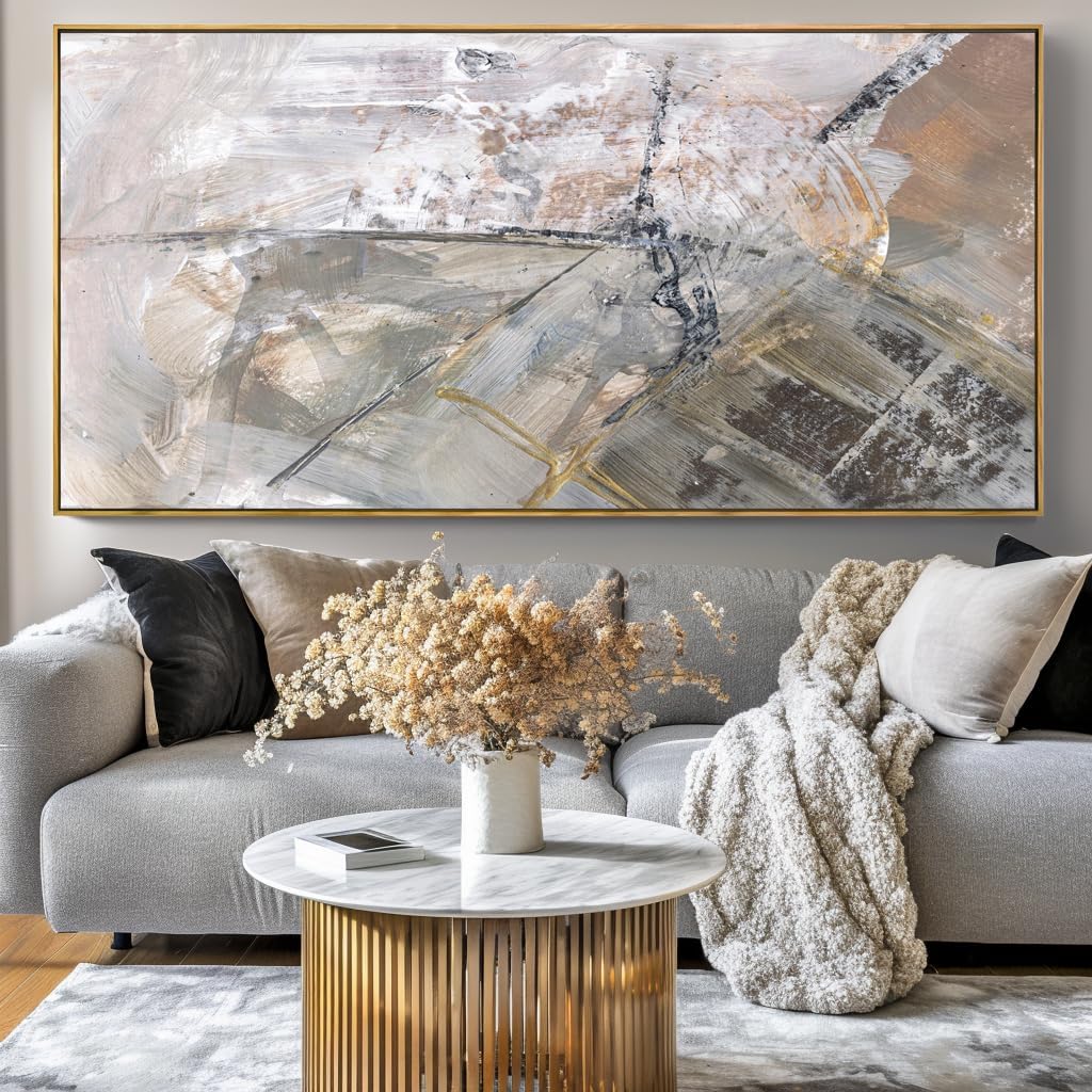 Wall Art Abstract Canvas Painting Gray Fantasy Wall Decor Fluid Ink Modern Artwork for Living Room Bedroom Dining Room Home Office Decor 30'x60' with Framed