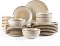 AmorArc Stoneware Dinnerware Sets for 8, 24 Pieces Handpainted Ceramic Plates and Bowls Set, Scratch Resistant Dishes Set, Dishwasher & Microwave Safe, Cappuccino