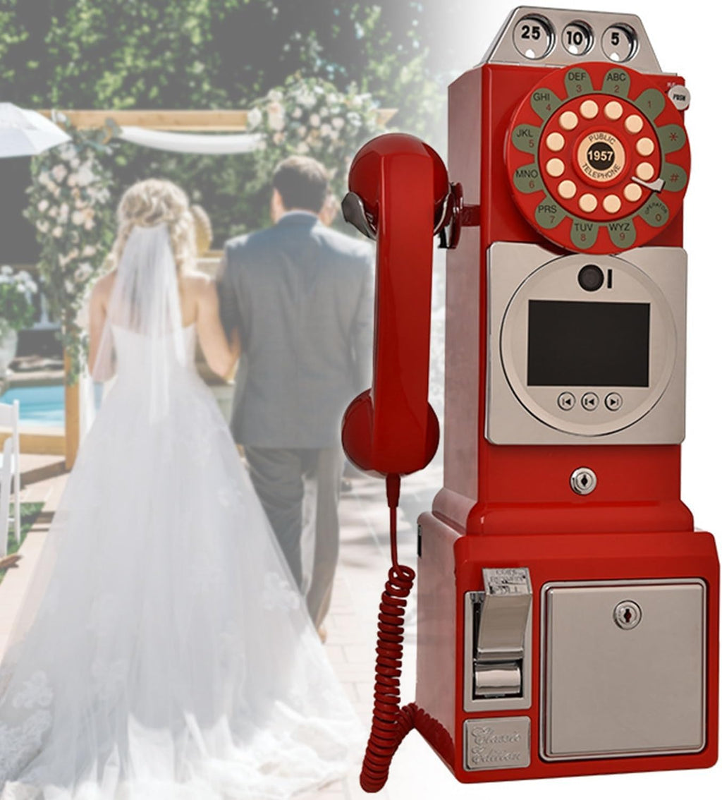 Video Audio Guest Book, 1080P Video Guestbook Wedding Phone, 32G SD Card Customized Video Audio Guest Book with Lens Recording, Retro 1957's Style Vintage Audio Guest Book Audio Messages(Red)