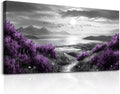 FUHAIHUA Canvas Wall Decor for Office Large Wall Art for Living Room Modern Bedroom Wall Decoration Purple Flowers Landscape Pictures Black and White Scenery Paintings Artwork Aesthetic Home Decor