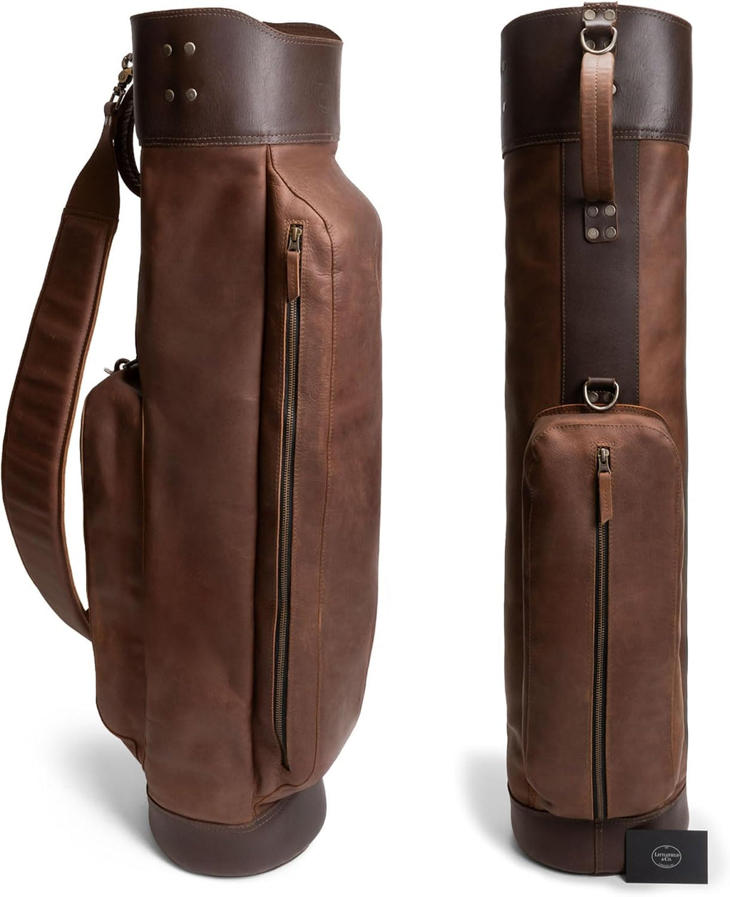 Leather Golf Bag with Top Divider & Shoulder Strap, Vintage Club Golf Cart Bags for Men & Women, Carry Sunday Silencer Stand Bag, Mens Travel Walking Cases, Hard Case Light Weight