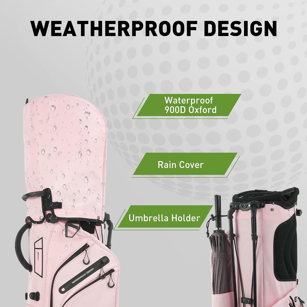 Lightweight Golf Stand Bag, 14 Way Golf Bags with Full Length Dividers for Men Women, Encrypted 900D Weather-Proof Club Carry Bag with Ergonomic Dual Strap, Cooler Pockets, 9 Pockets