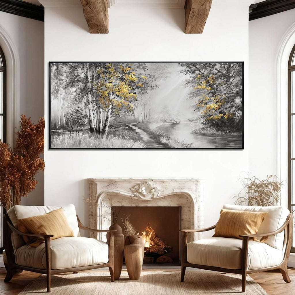 SOUGUAN Grey and Gold Canvas Wall Art Tree Wall Decor Modern Posters 32'x70' Large Decoration Living Room Pictures for Bedroom Office