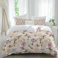 Prime Leader Floral Spring Duvet Cover Set Queen Size 4 Pieces Flower Retro Texture Bedding Set with Zipper Closure, 1 Comforter Cover 86x86 Inches 1 Flat Sheet & 2 Pillow Cases