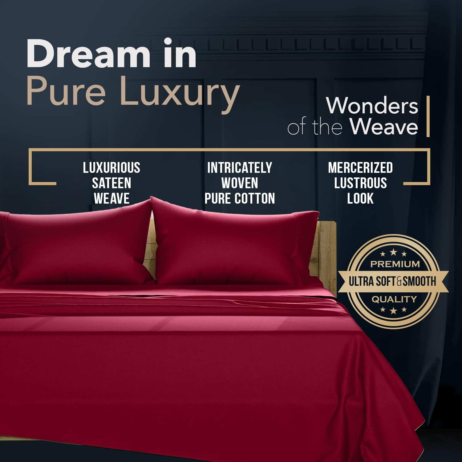 TEXAS LINEN CO. 100% Egyptian Cotton Queen Sheets Set - Luxury 1500 Series Couture Comfortin' Collection Egyptian Cotton Sheets Queen Size Bed Set (4 PC, Burgundy), 17' Deep Pocket, Hotel Bedding Set