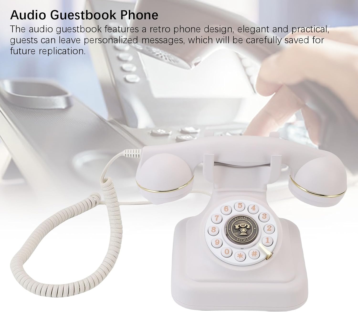 Fockety Audio Guest Book Wedding Phone, Retro Audio Guestbook to Preserve Your Special Occasions, Recording Wedding Phone Guest Book for Birthday Anniversary Party Graduation (White)