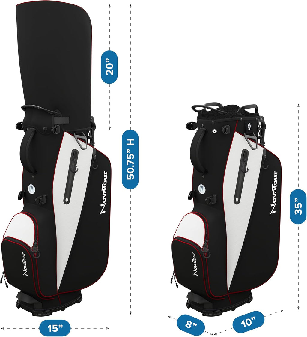 Golf Stand Bag - Lightweight Golf Bag with Stand and 7 Way Dividers, Dual Strap, Waterproof Pocket, Insulated Sleeve, Easy-Lift Handles and Swing-Cam Holder