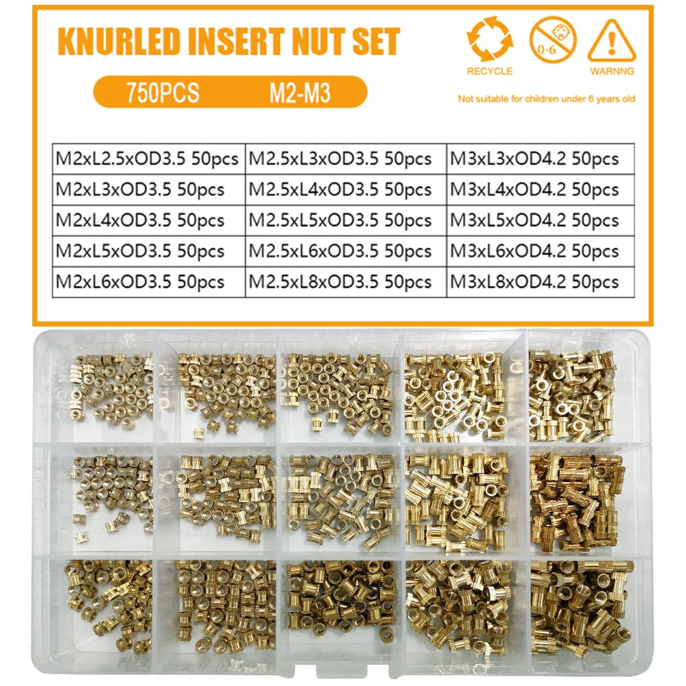 1set Double Pass Copper Knurl Nut Brass Insert Thread Metal Lock Nuts Embedded Fastener Assortment Kit Set Box M2 M2.5 M3 M4 M5 M6(LSTH0090)