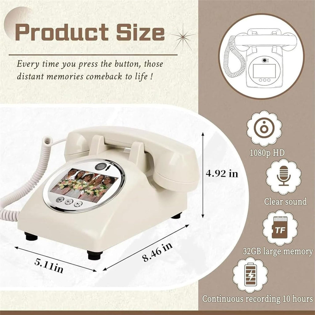 Video & Audio Guest Book, 1080p Retro Style Audio GuestBook Recorder, Video Guestbook Wedding Phone, Creative Record Customized Audio Messages with Lens Recording & 32G SD Card,Black