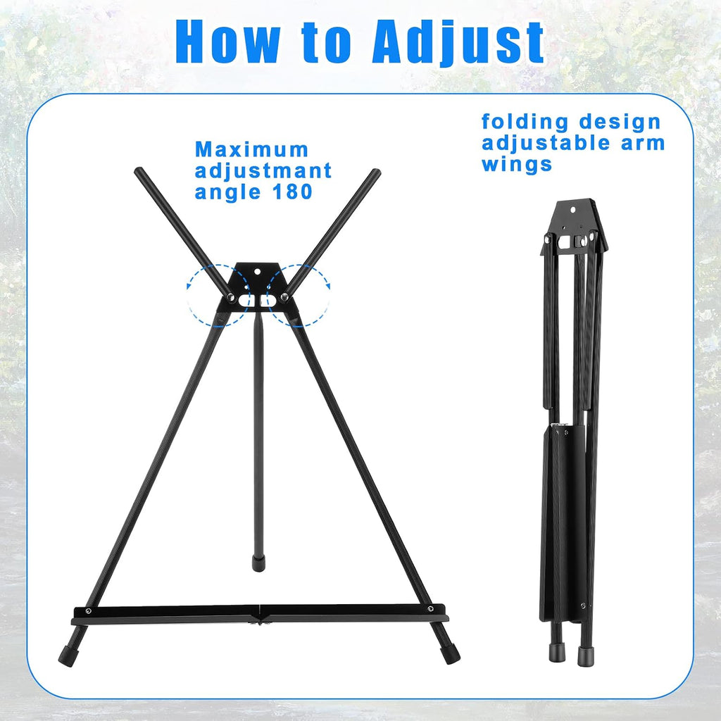 Xinnun 24 Pack Aluminum Tabletop Display Easels 15' to 21' Adjustable Portable Tripod Desktop with Extension Arm Wings and Rubber Feet Tripod Easels Stand for Canvas Pictures Paintings School (Black)