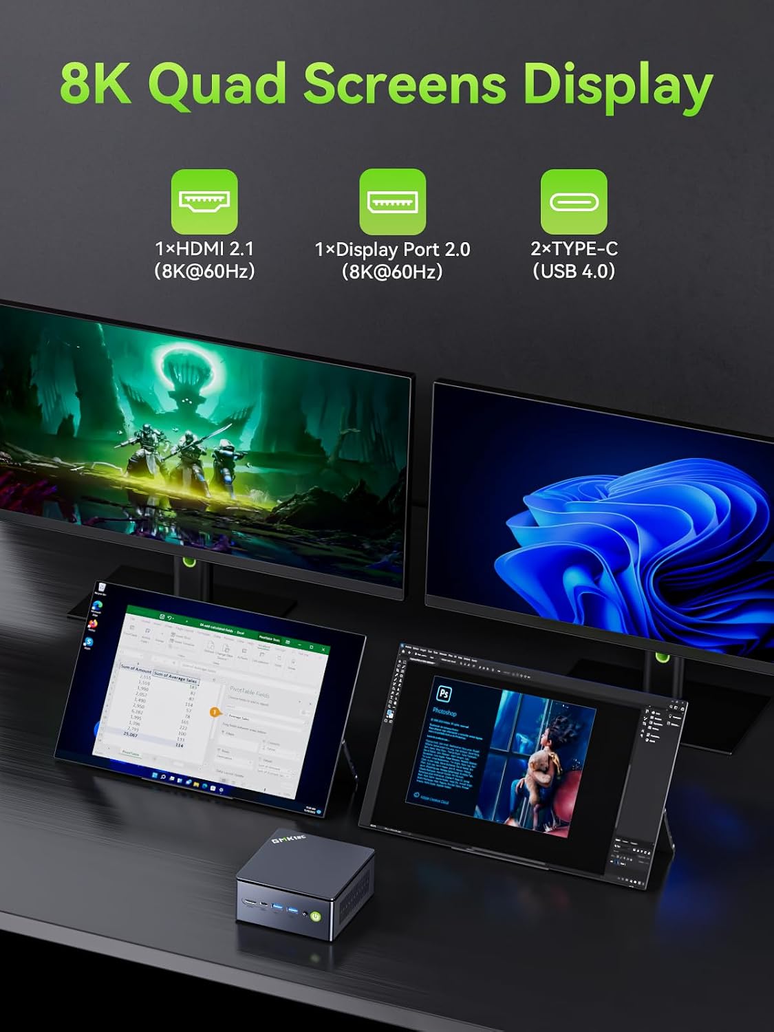 GMKtec M7 Ultra Mini PC Gaming, Ryzen 7 PRO 6850U 16GB DDR5 RAM & 512GB SSD, Mini Desktop Computer with PCle 4.0x4 Oculink Dual NIC LAN 2.5G, Dual USB4, Quad Display Support 8K@60Hz DP 2.0, HDMI2.1