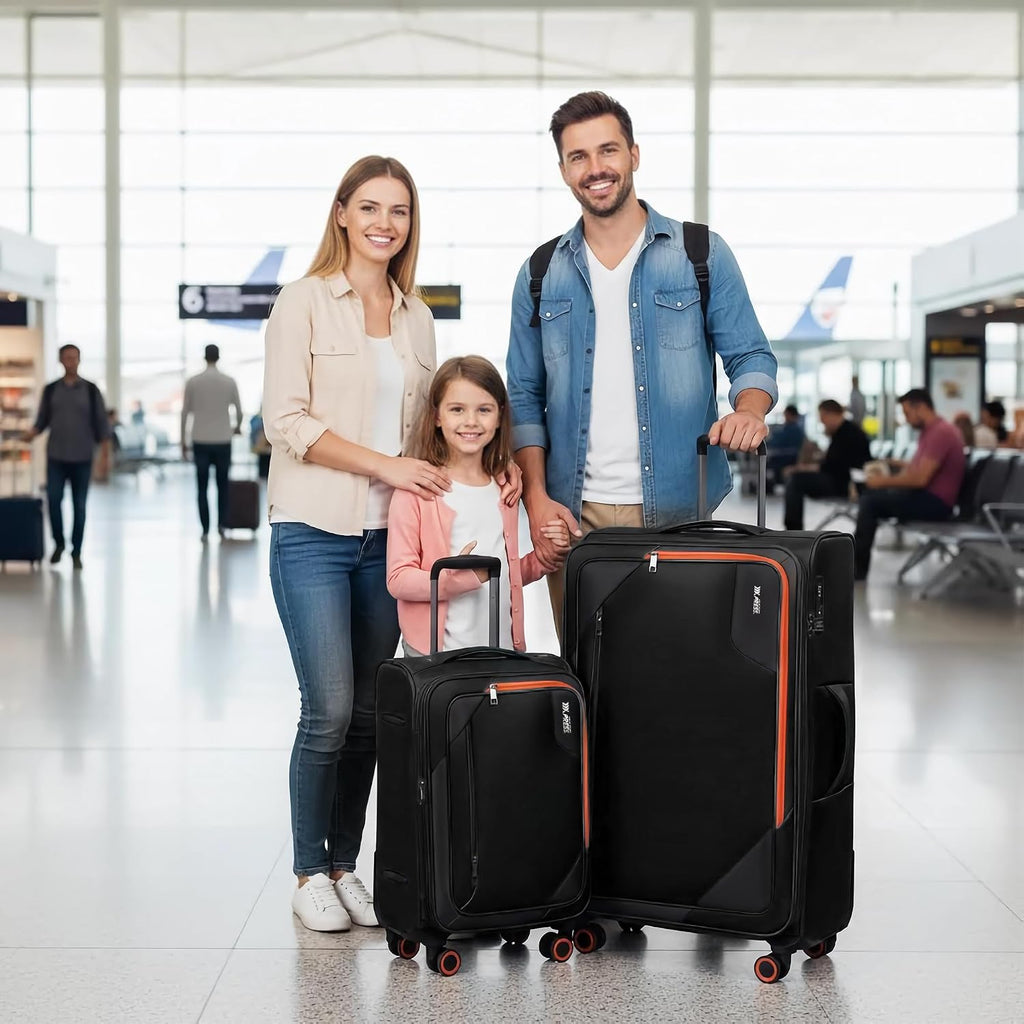 2-Piece Set (22in/32)Softside Expandable 20% Luggage w/TSA LOCK,Front Opening Softside Luggage Sets w/Spinner Wheels,Lightweight Travel Luggage Rolling Suitcase for Men/Women（Black,22in/32in）