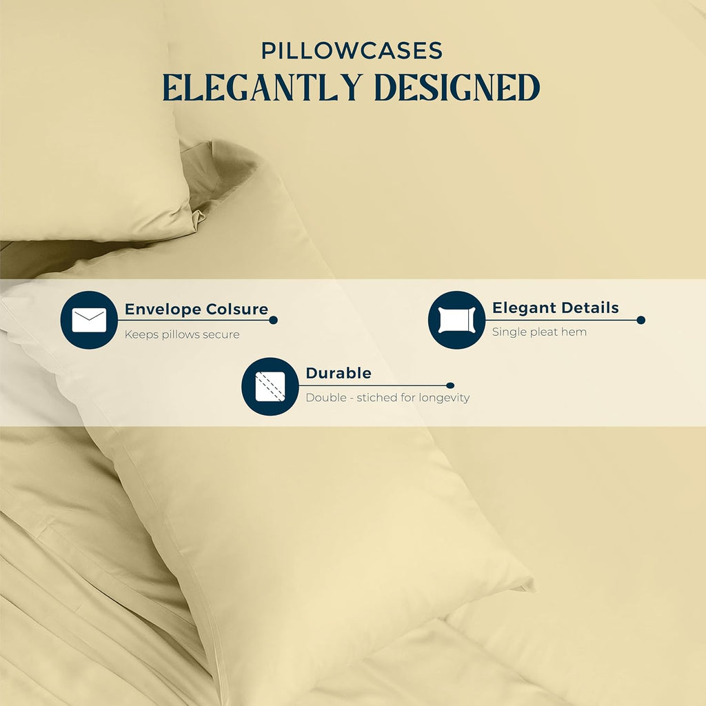 Mayfair Linen 100% Egyptian Cotton Sheets Queen Size Bed Set - Luxury High Thread Count Egyptian Cotton Queen Sheet Set (4 PC, Beige), 17' Deep Pocket, Silky Soft, Cooling, Sateen Weave Bedding