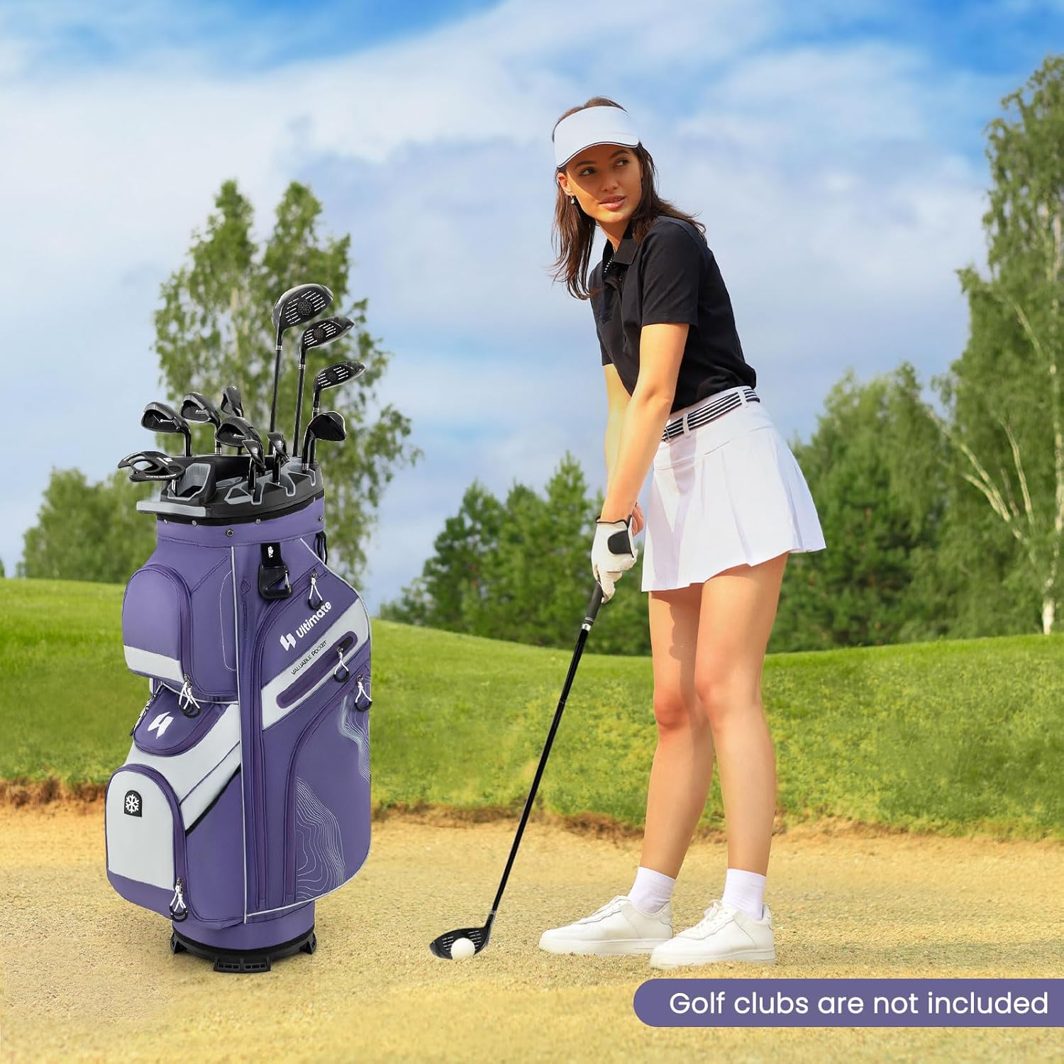 ULTIMATE 14-Way Golf Cart Bag, Golf Bag w/Molded Lock Top & Full Length Dividers, Portable Golf Club Bag w/11 Pockets, Cooler Bag, Padded Strap & Rain Hood for Men Women