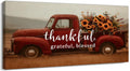 TIMUBA Farmhouse Truck Wall Art, Country Landscape Canvas Artwork, Red Vintage Truck Sunflower Pictures Wall Decor Bedroom, Rustic Truck Floral Painting Prints for Farm Living Room Decor 60x30 Inches