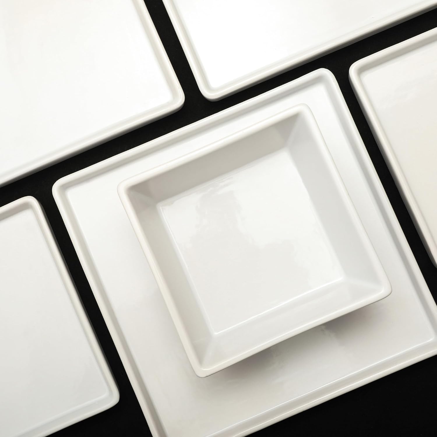 Stone Lain Grace Square Stoneware Dinnerware Set, 24 Piece Service For 8, White