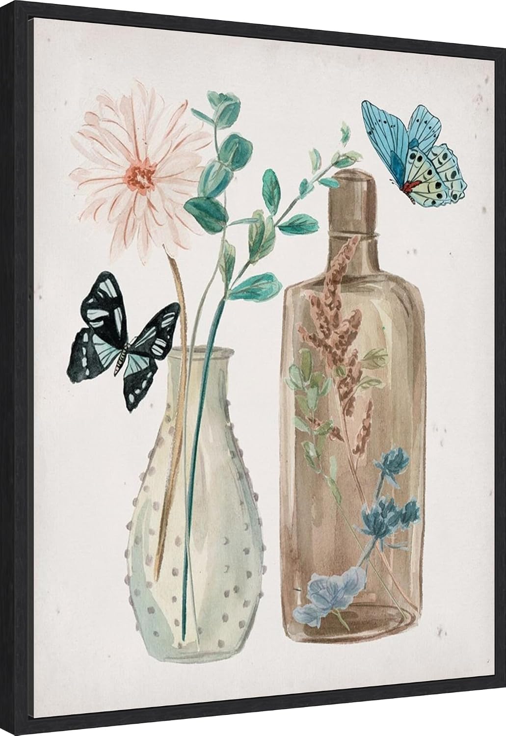 Amanti Art Framed Canvas Wall Art 28x23 Butterflies and Flowers IV by Melissa Wang, Framed Wall Art Canvas, Still Life Artwork, Modern Decor, Medium Poster Painting for Living Room, Bedroom, Bathroom