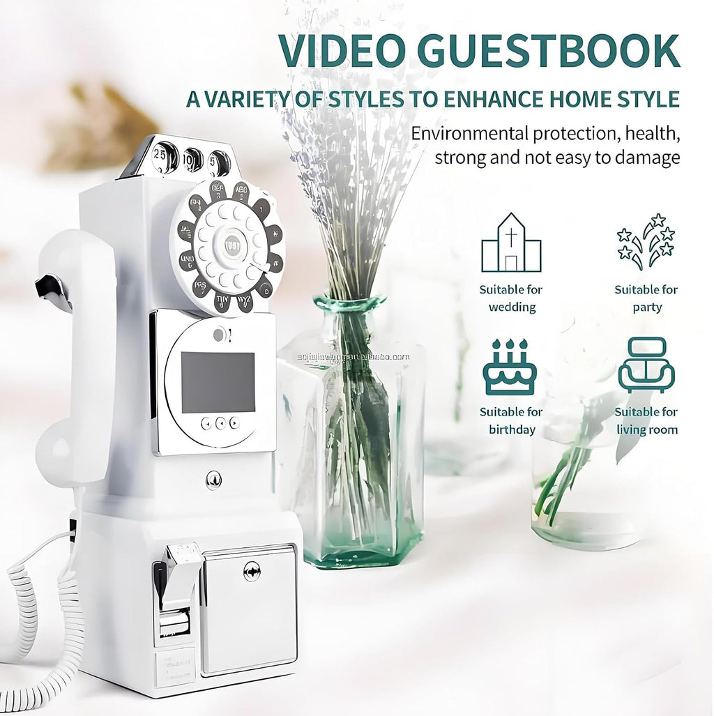 32G Retro Video Audio Guest Book Wedding Phone- Creative Record Customized Video Messages GuestBook – A Personal and Convenient Way to Preserve Your Special Occasions(White)