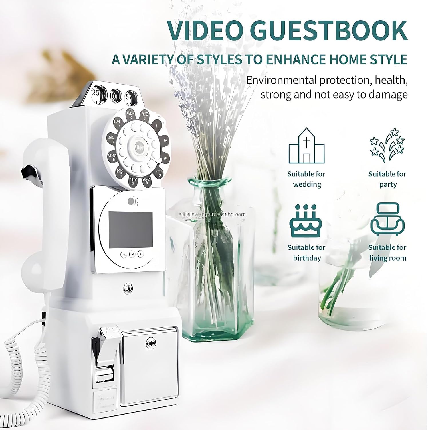 32G Retro Video Audio Guest Book Wedding Phone- Creative Record Customized Video Messages GuestBook – A Personal and Convenient Way to Preserve Your Special Occasions(White)