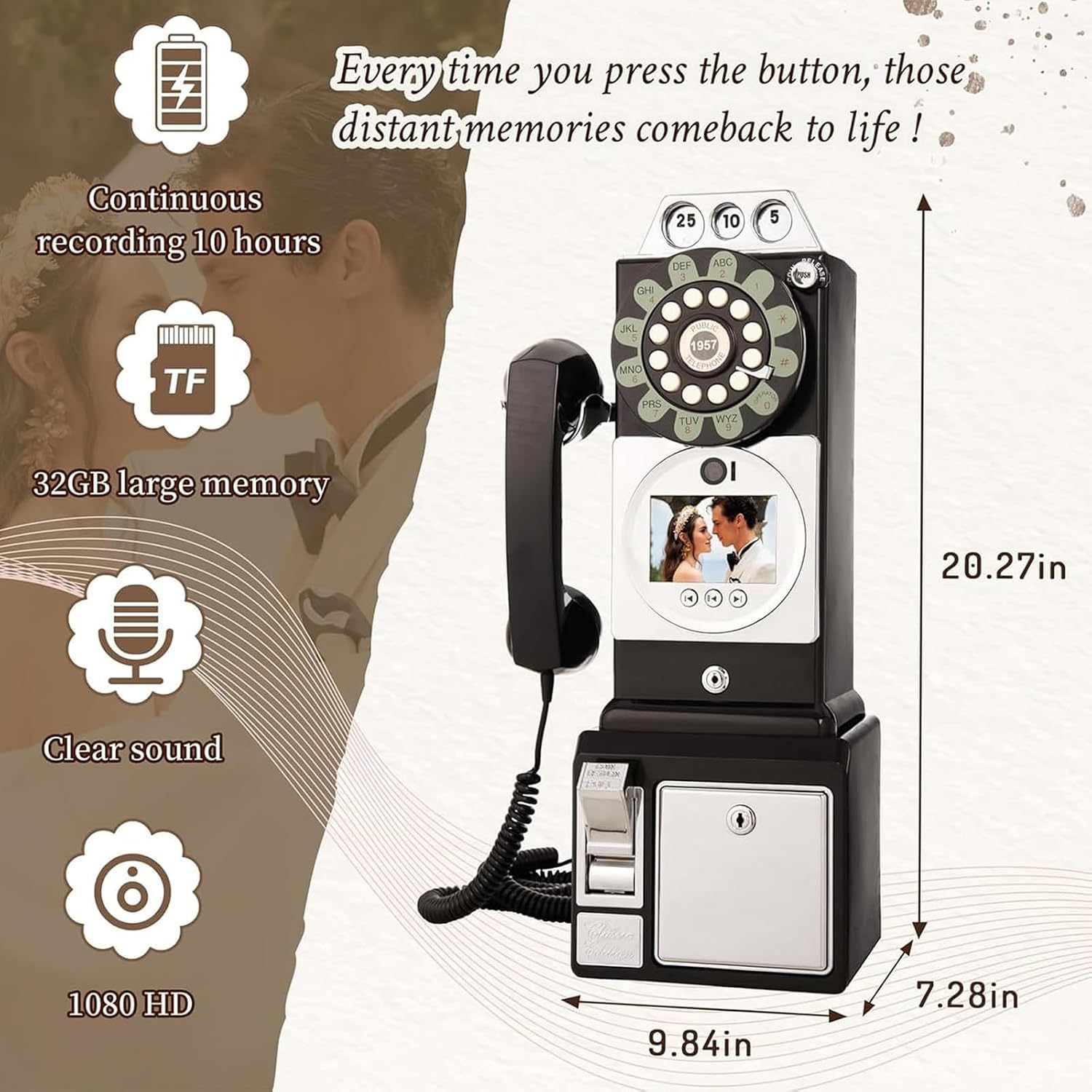 Video Audio Guest Book Wedding Phone, Audio Phone Guestbook, Record Customized Video Audio Messages,Record Preserve Your Special Occasions,Black