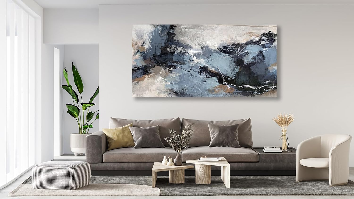Shoci Large Abstract Wall Art - Black Blue Canvas Pictures Aesthetic Gray Brown Painting Prints Decor Modern Abstract Ink Artwork Wall Art for Living Room Bedroom Home Office Decoration 29' X 58'
