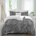 Dark Grey Duvet Cover Set Queen Size 4 Pieces White Tree Branch Botanical Abstract Plant Leaves Bedding Set with Zipper Closure, 1 Comforter Cover 90x92 Inches 1 Flat Sheet & 2 Pillow Cases