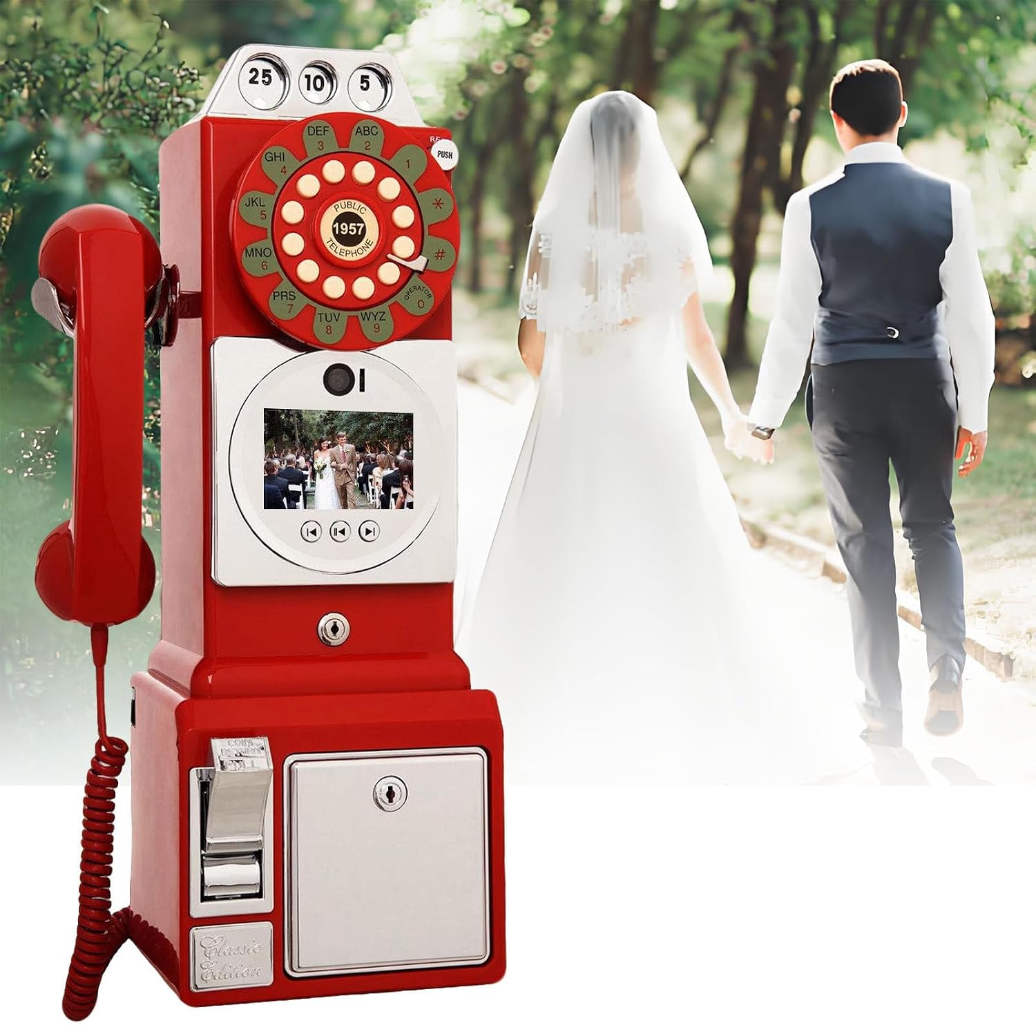 Audio Guest Book Wedding Phone, 1080P HD Video Phone Guestbook, Phone Voice Recorder, Audio Guestbook Phone, Preserve Your Special Occasions Red-64GB