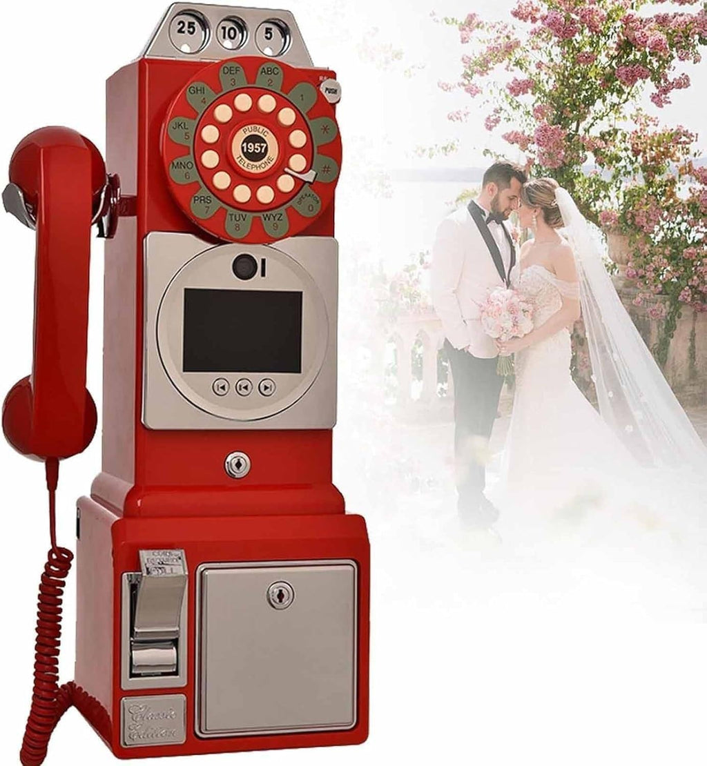 Video Audio Guest Book Wedding Phone, 32G 1080P HD Vintage Video Voice Guestbook Record Cherished Customized Audio Messages, Ideal for a Variety of Memorable Party(Red)