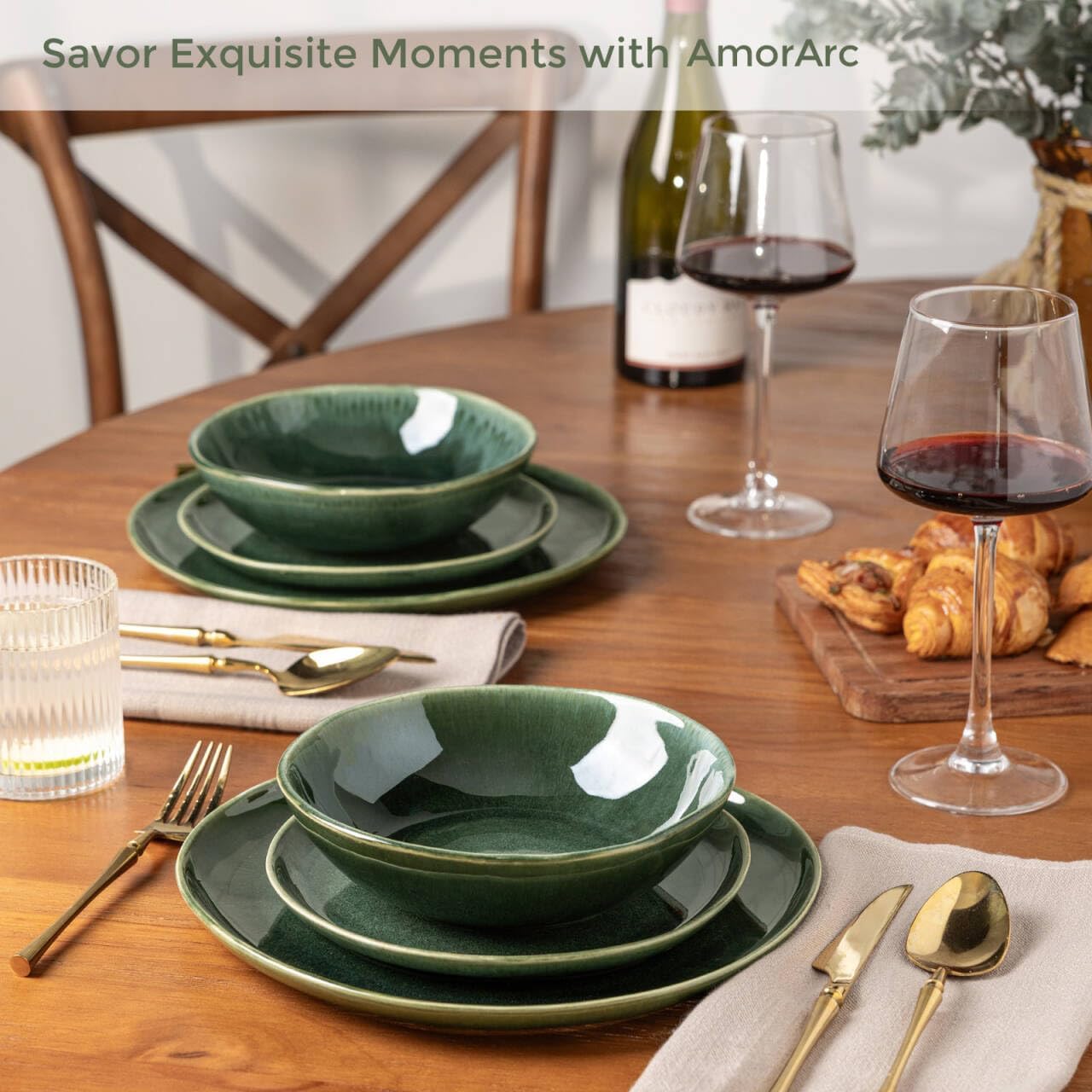AmorArc Ceramic Dinnerware Sets,Handmade Reactive Glaze Stoneware Plates and Bowls Sets,Highly Scratch Resistant | Dishwasher & Microwave Safe Dishes Set,Service for 6 (18pc)