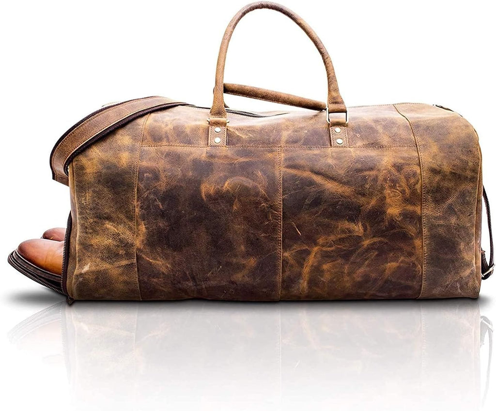 Leather Travel Duffle Bags for Men and Women cabin friendly Weekend Bag Sports Gym airplane carry on overnight duffel