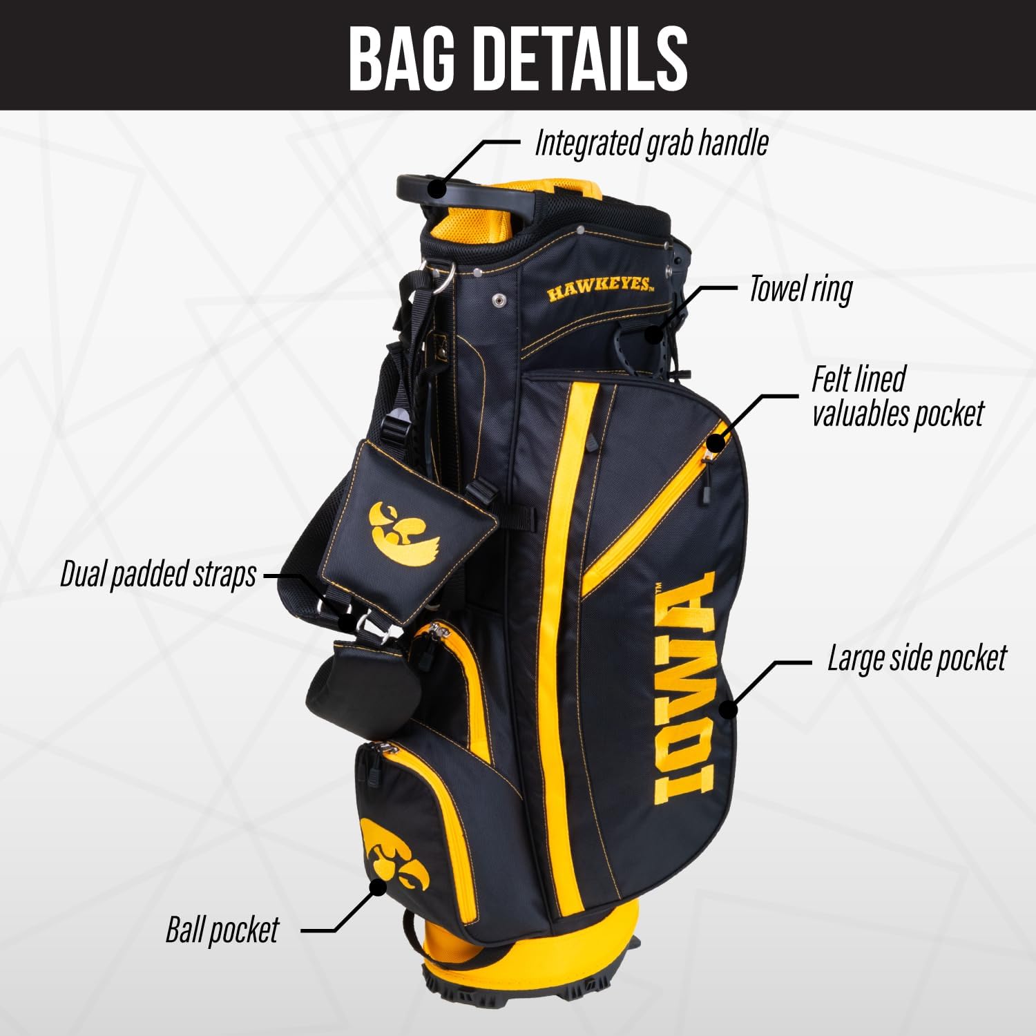 Team Golf NCAA Fairway Golf Stand Bag, Lightweight, 14-Way Top, Spring Action Stand, Insulated Cooler Pocket, Padded Strap, Umbrella Holder & Removable Rain Hood