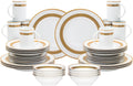 40 Piece Luxurious Dinnerware Sets for 8 – Includes Plates, Mugs, Bowls – White and Gold Rope Design Dish Set for Kitchen Table, Everyday Dining or Formal Use (Rope Gold)