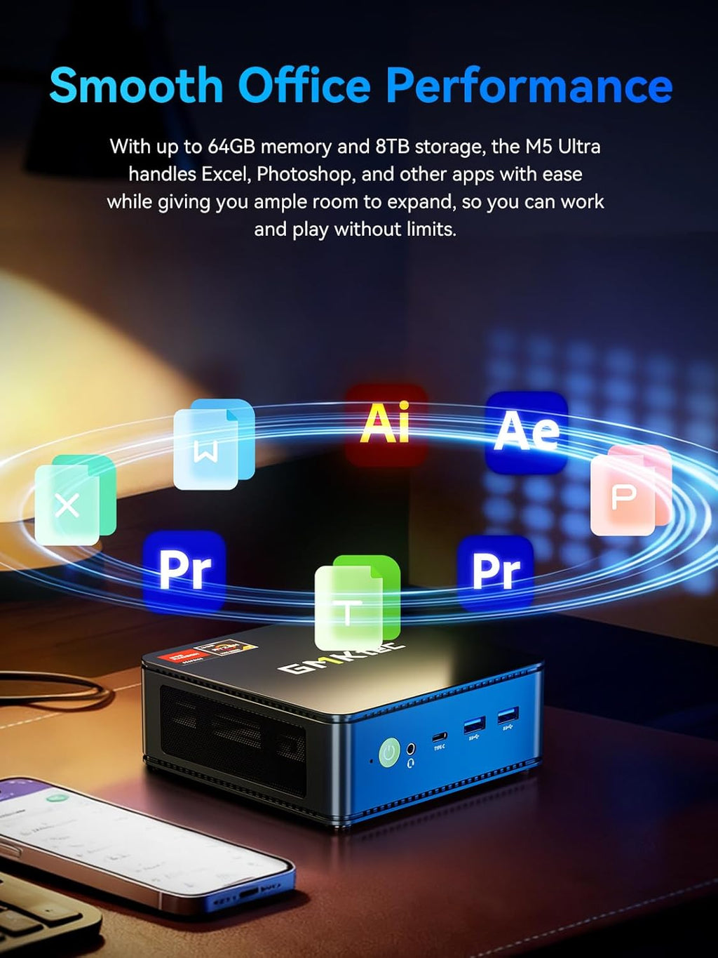 GMKtec M5 Ultra Mini Gaming PC, Ryzen 7 7730U (Upgraded 7430U/ 5825U), 16GB RAM 1TB SSD, Dual NIC LAN 2.5GbE Mini Desktop Computers, Triple 4K Display HDMI+DP+Type-C, WiFi 6E, BT 5.2