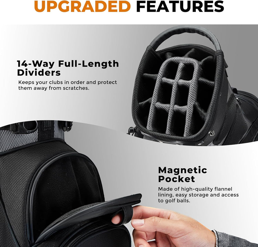 uniHimal 14 Way Dividers Golf Stand Bag Lightweight, Golf Bag for Men Women with Multiple Pockets, Dual Strap and Rain Cover Hood